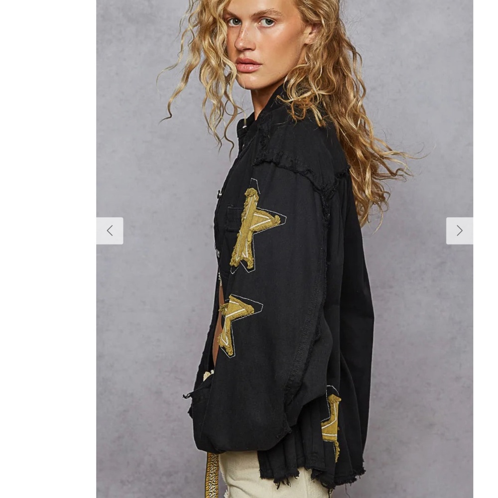 Nwt Pol Star Patch Raw Hem Button Up - image 2